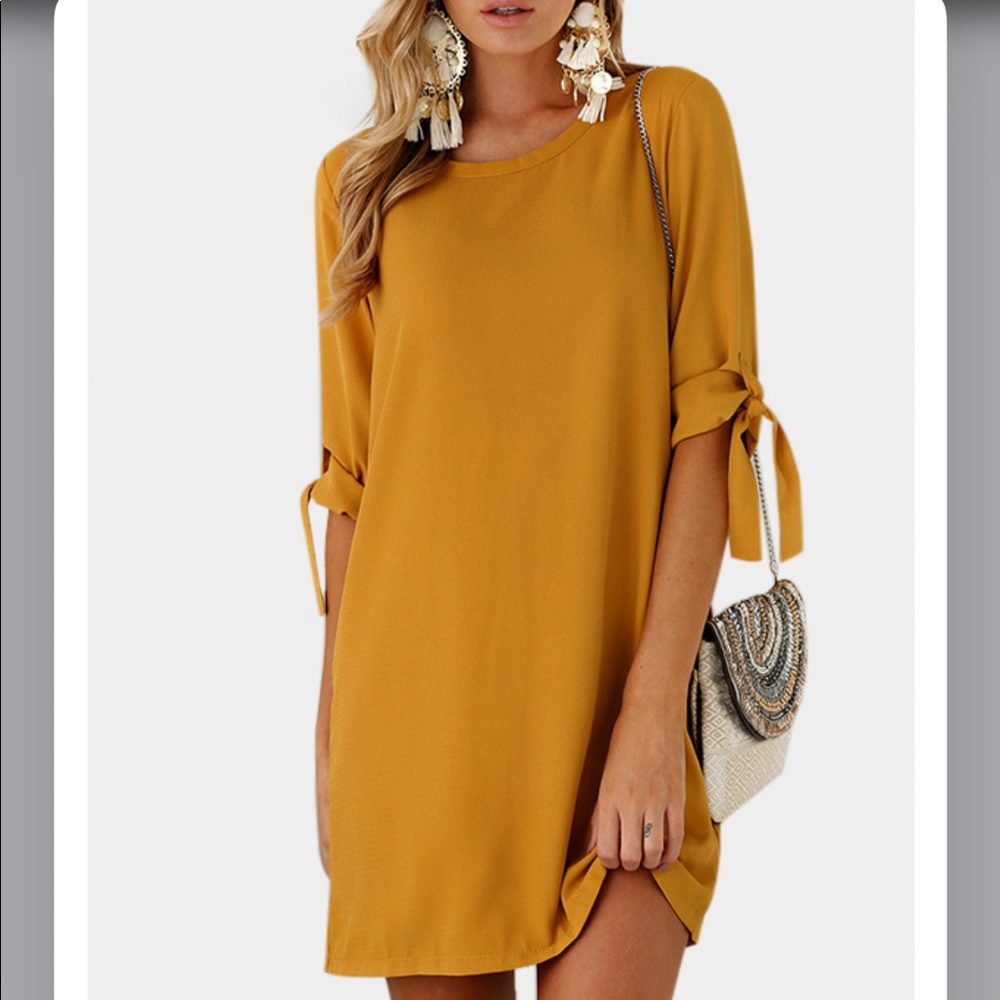 Yonis Self Tie at Sleeves Mini Dress Tunic Top S/4